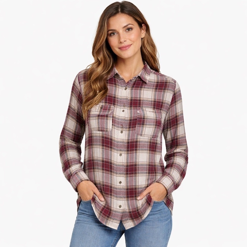 Superdry Double Cloth Check Flannel Shirt Red Navy Plaid G40003EN Womens Large